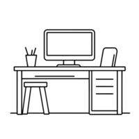 Sleek desktop with computer outline icon in vector format for workstation designs.