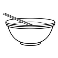 Elegant bowl and chopsticks outline icon in vector format for Asian cuisine designs.