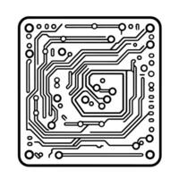 Futuristic computer chip circuit board outline icon in vector format.