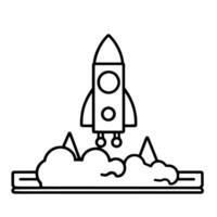 Sleek rocket outline icon in vector format for space-themed designs.