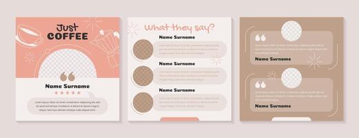 Customer service review template, testimonial posts for social media or website. Product rate feedback. Web banners or story set design of client opinion with gold stars, user icon and text messaging vector