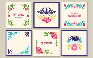 maravilloso cuadrado carteles con maravilloso mariposa, flores en florero, botánico elementos en matisse estilo. de moda pancartas con resumen florecer y contemporáneo orgánico plantas. moderno ingenuo interior marcos vector