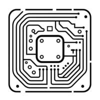 Futuristic computer chip circuit board outline icon in vector format.