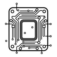 Futuristic computer chip circuit board outline icon in vector format.