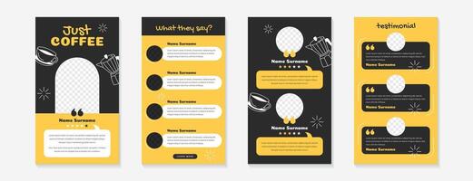 Customer service review template, product rate feedback. Testimonial posts for social media or website. Web banners or story set design of client opinion with gold stars, user icon and text messaging vector