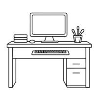 Sleek desktop with computer outline icon in vector format for workstation designs.