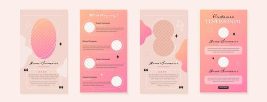 Customer service review or feedback story template design. Vector set of pastel testimonial posts of product for social media. Web banners of client satisfaction with stars rating and short quotes