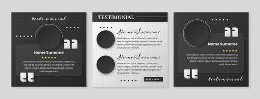 Customer feedback for social media. Vector set of square testimonial post template. Web banners of client satisfaction with star rating review of products or business services. Testimonials design