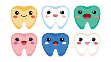 conjunto de dientes en kawaii estilo aislado plano vector Pro colección ilustración en blanco antecedentes