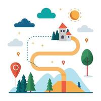 Route house minimal flat vector illustration on white background