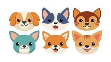 Pet different style of head collection set isolated flat animal pro vector set on white background