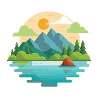 Lakeside nature flat vector illustration on white background