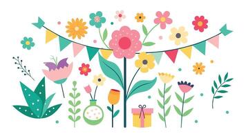 Set of Spring elements of floral isolated flat vector pro collection illustration on white background