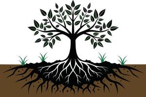 Tree root black tree isolated flat vector illustration