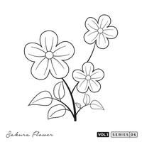 a flower coloring page with a black outline. Sakura Flowers Line Art Vector Design