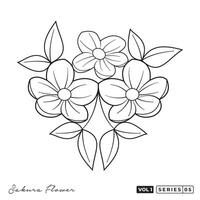 a flower coloring page with a heart shape. Sakura Flowers Line Art Vector Design