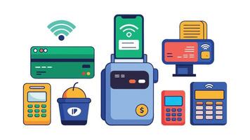 Contactless payment devices collection set minimal isolated flat illustration on white background vector