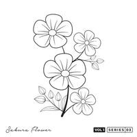 a flower coloring page with a black outline. Sakura Flowers Line Art Vector Design