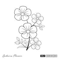 a flower coloring page with a black outline. Sakura Flowers Line Art Vector Design