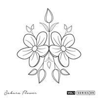 a flower coloring page with a black outline. Sakura Flowers Line Art Vector Design