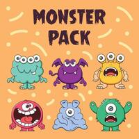 monster pack with different monsters on an orange background vector
