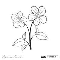 a drawing of a flower with leaves. Sakura Flowers Line Art Vector Design