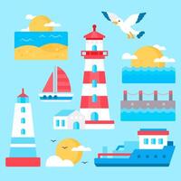 Coastal Lighthouse and Ship Elements vector