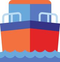 a red and orange cargo ship floating in the ocean vector