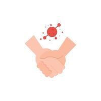 two hands shaking hands with a red virus on the background vector