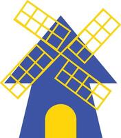 a blue and yellow house with a windmill vector