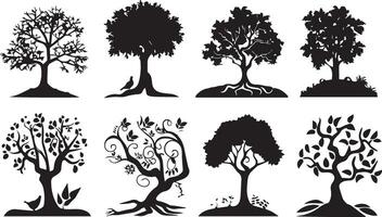 Silhouette vector of tree and root on white background