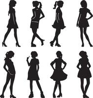 Set of Girls Black Silhouettes vector