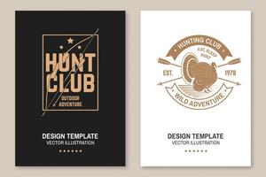 Hunting club badge. Eat, sleep, hunt. Vector Flyer, brochure, banner, poster design with turkey, hunting bow and arrow silhouette. Outdoor adventure hunt club emblem