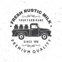 Fresco rústico Leche insignia, logo. vector. tipografía diseño con vaca silueta. modelo para lechería y Leche granja negocio - comercio, mercado, embalaje y menú vector