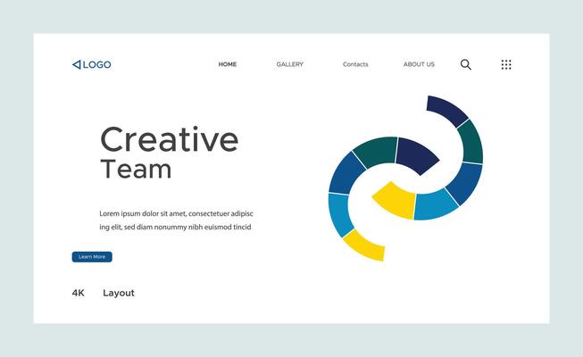 Creative corporate business landing page design with multiple color shapes