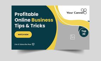 Tips and tricks for online business idea thumbnail design, startup business techniques video cover banner design, fully customizable vector eps 10 file format