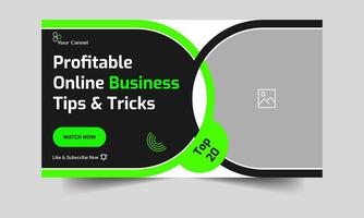 Online business tips and tricks video thumbnail banner design, business techniques video cover banner design, fully editable vector eps 10 file format