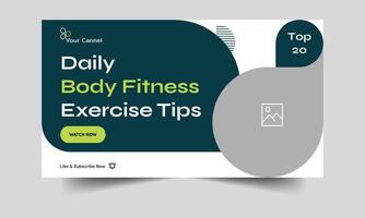 Daily fitness training video cover banner design, tips and techniques body building video cover banner design, fully customizable vector eps 10 file format