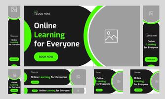 Daily learning courses web set banner design for social media post, learning concept web bundle banner design,  fully customizable vector eps 10 file format