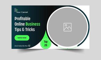 Customizable vector eps business tips and tricks video thumbnail banner design, online business techniques video cover banner design, fully editable vector eps 10 file format