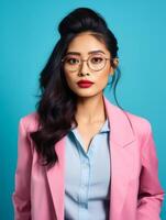 AI generated Woman in Pink Jacket Wearing Glasses photo