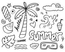 Hello Summer collection in doodle style, for banners and more. vector