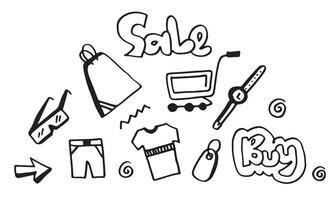 sale and online shopping icons set in doodle style.vector illustration. vector