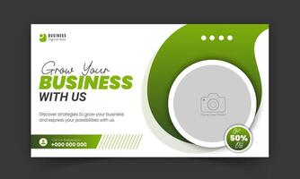 Corporate creative video thumbnail and social media cover design, digital marketing agency live video streaming for business promotion on abstract green colorful shapes and white background vector