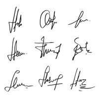 Manual signature for documents on white background. Hand drawn Calligraphy lettering Vector illustration EPS10