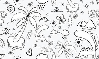 Dino. Seamless pattern. Vector illustration in doodle style. Hand drawn.Hand drawn children's pattern for fashion clothes, shirt, textile.