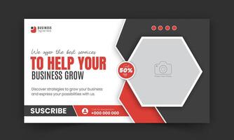 Corporate business video thumbnail and web banner design template, modern creative gaming thumbnail for gaming video promotion and live video streaming abstract red color shape on white background vector