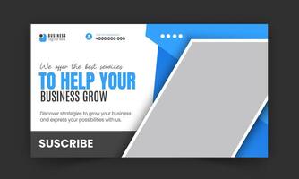 Corporate business video thumbnail and web banner design template, modern creative gaming thumbnail for gaming video promotion and live video streaming abstract blue color shape on white background vector