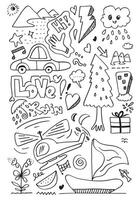 hand-drawn kids doodle set isolated on white background. vector