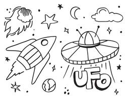 Space doodle vector elements.hand draw set of space icon on white background.